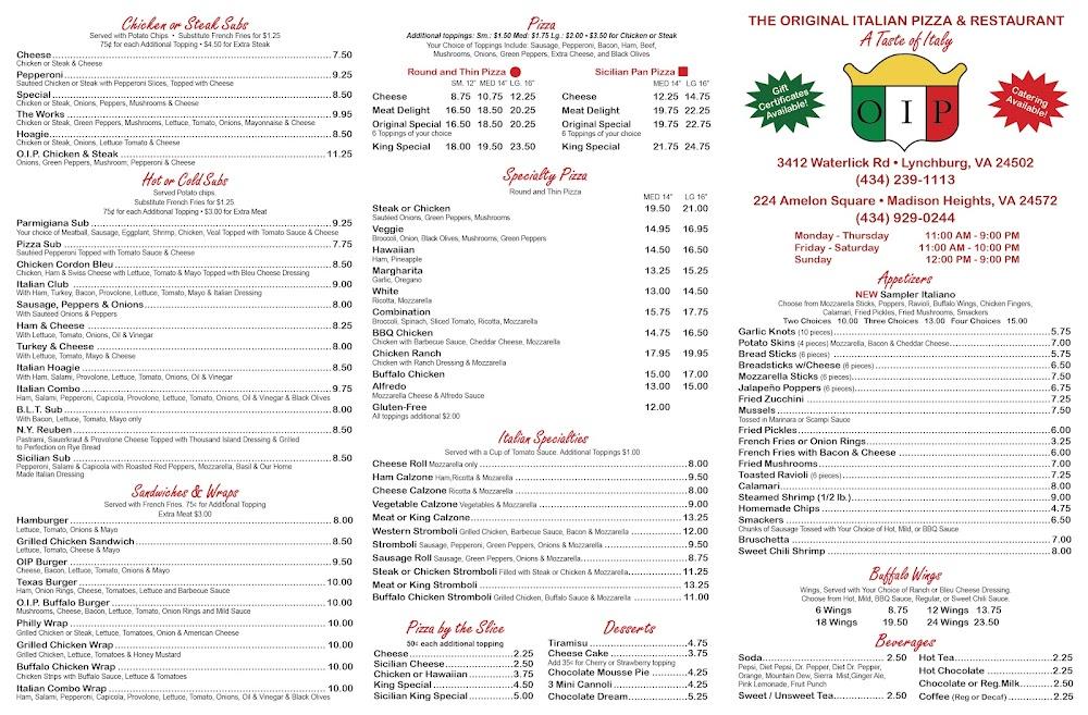 Original Italian Pizza & Restaurant Menu image 1
